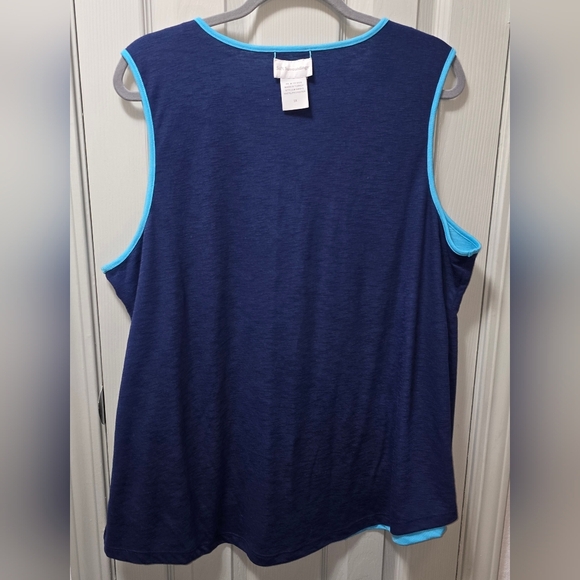 NWOT Soft Surroundings Keyhole Neck Reversible Tank Top Shirt Teal Navy Blue 1X - Picture 4 of 6